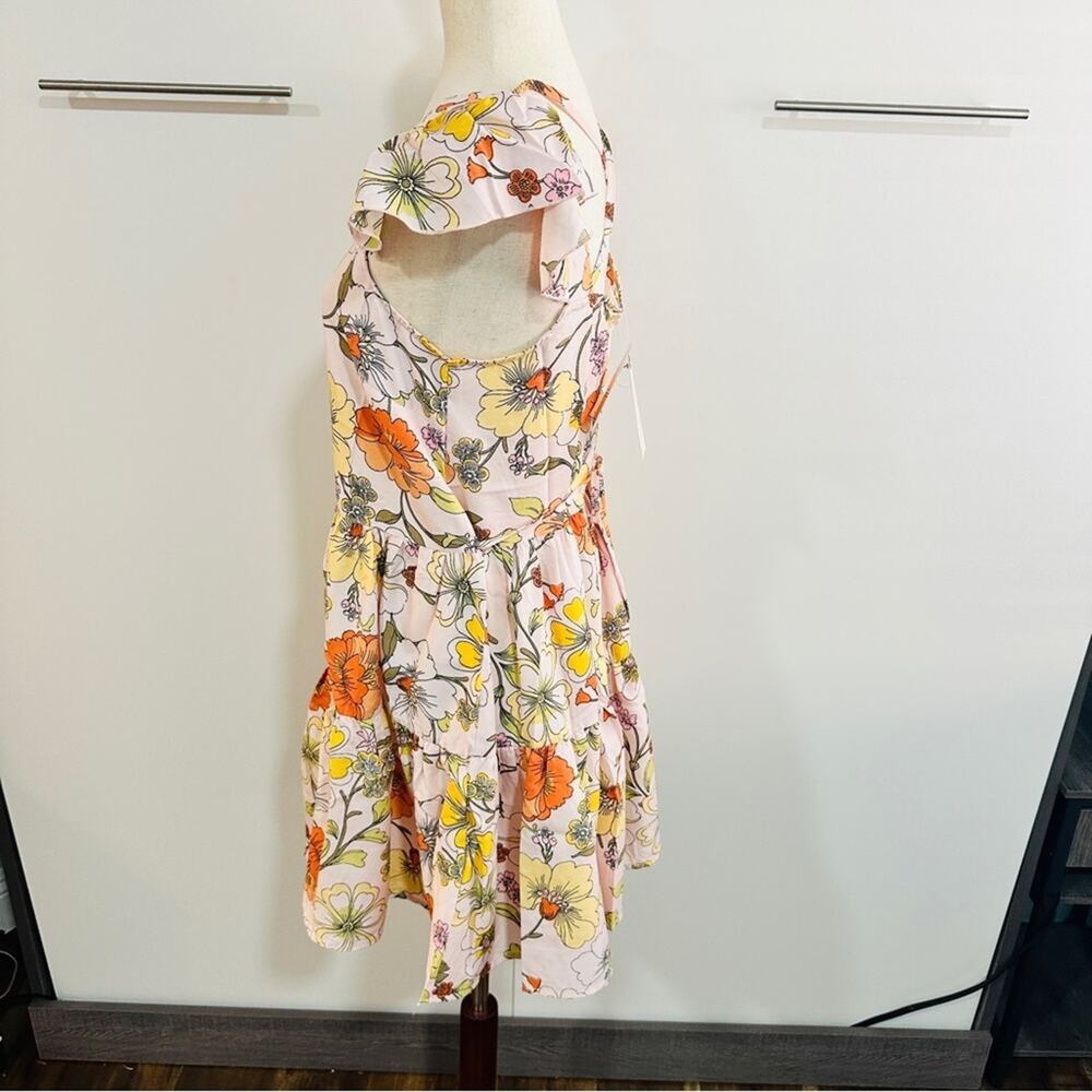 Lottie & Holly Floral Square Neck Flutter Sleeve Mini Dress NWT M - Picture 5 of 14